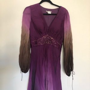 Long sleeve evening gown purple with sequins